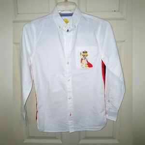 Boden White Button-Up Shirt with Embroidered Design 11-12 Youth